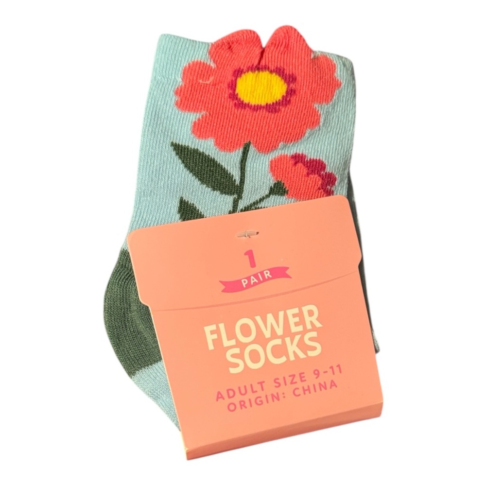 Floral Pattern Socks in Green and Red